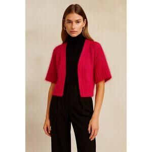 Part Two Diamina Short Sleeve Open Front Knit Cardigan Hot Pink Women's Size L